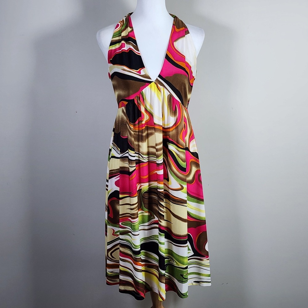 Nicole Benisti Halter Dress Women Medium Psychedelic Abstract Y2K Retro Festival